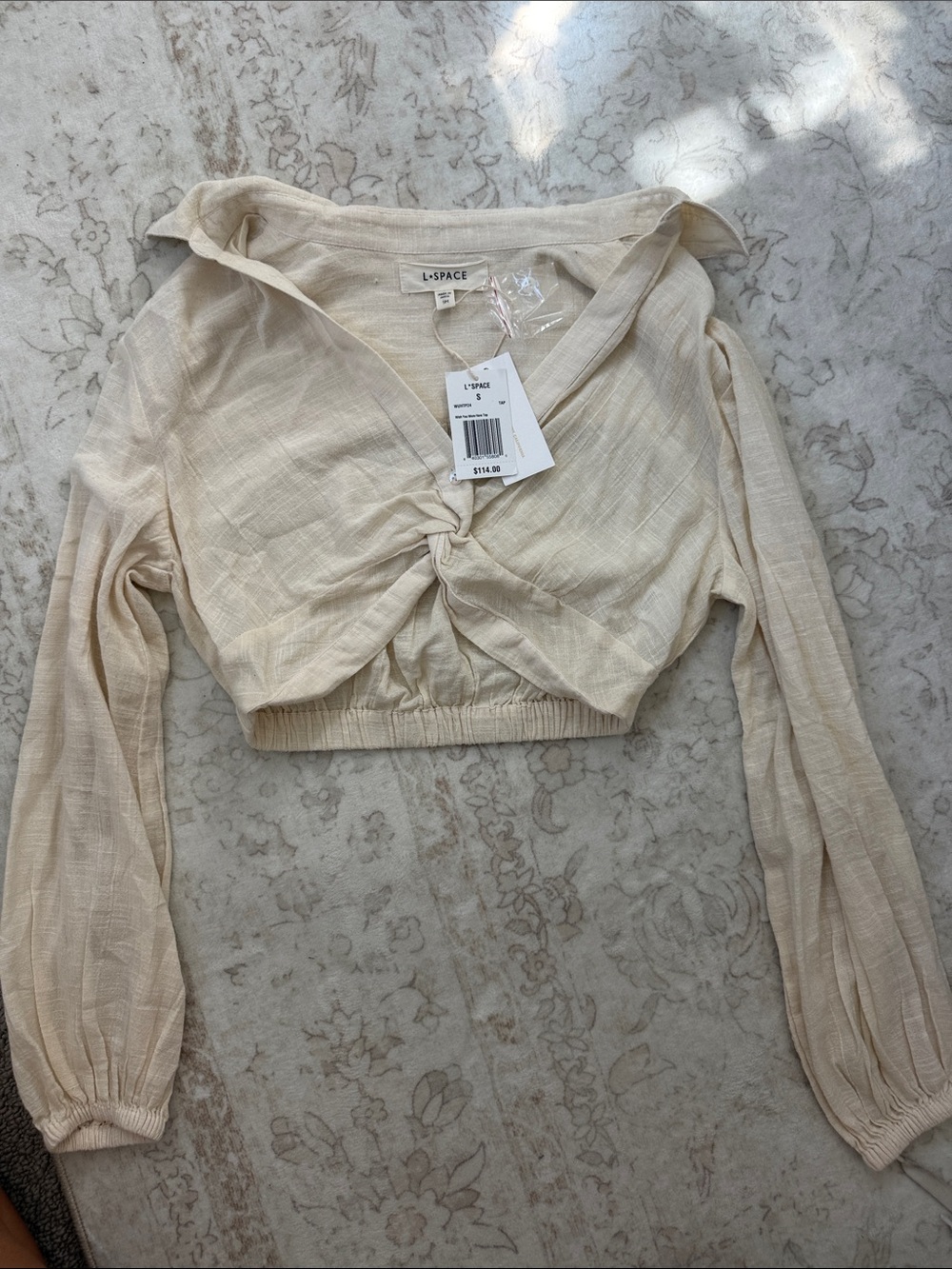 l*space Cream Twist-Front Long Sleeve Crop Top